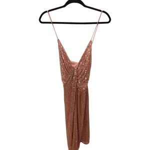 $275.00 Liv Foster Dress Beaded Sequin Mini Dress 12 Rosy Peach Spaghetti NWT